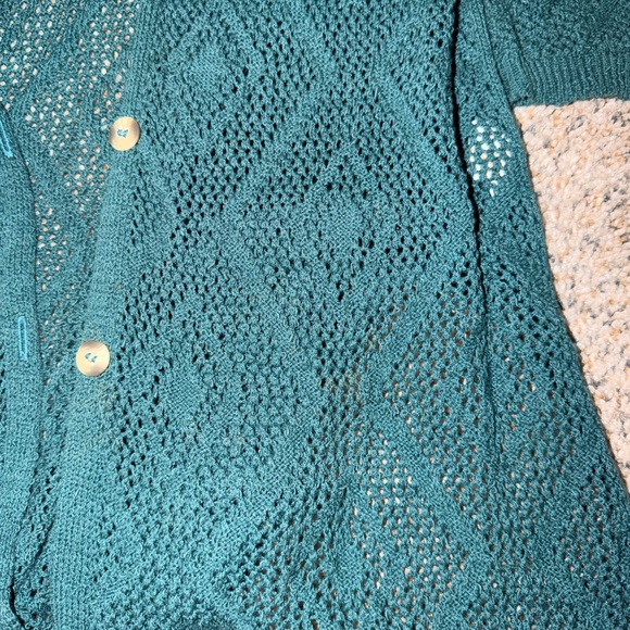 Vintage Free People Dark Green Openwork Long Cardigan - Picture 3 of 5